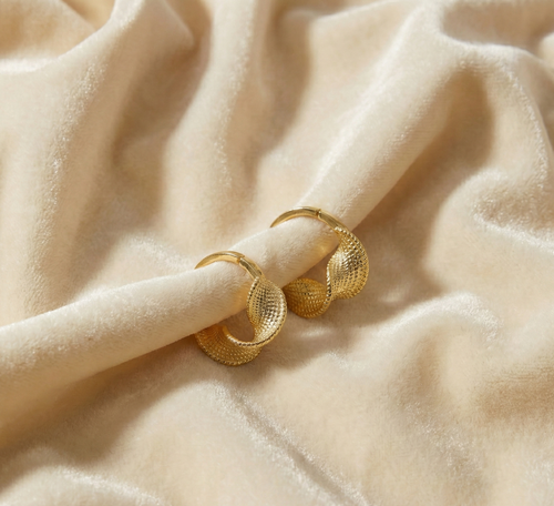 עגילי חישוק ספירלה דגם 'לונה' משובצים, ציפוי זהב על פלדת אל-חלד -  L316 עמידים במים