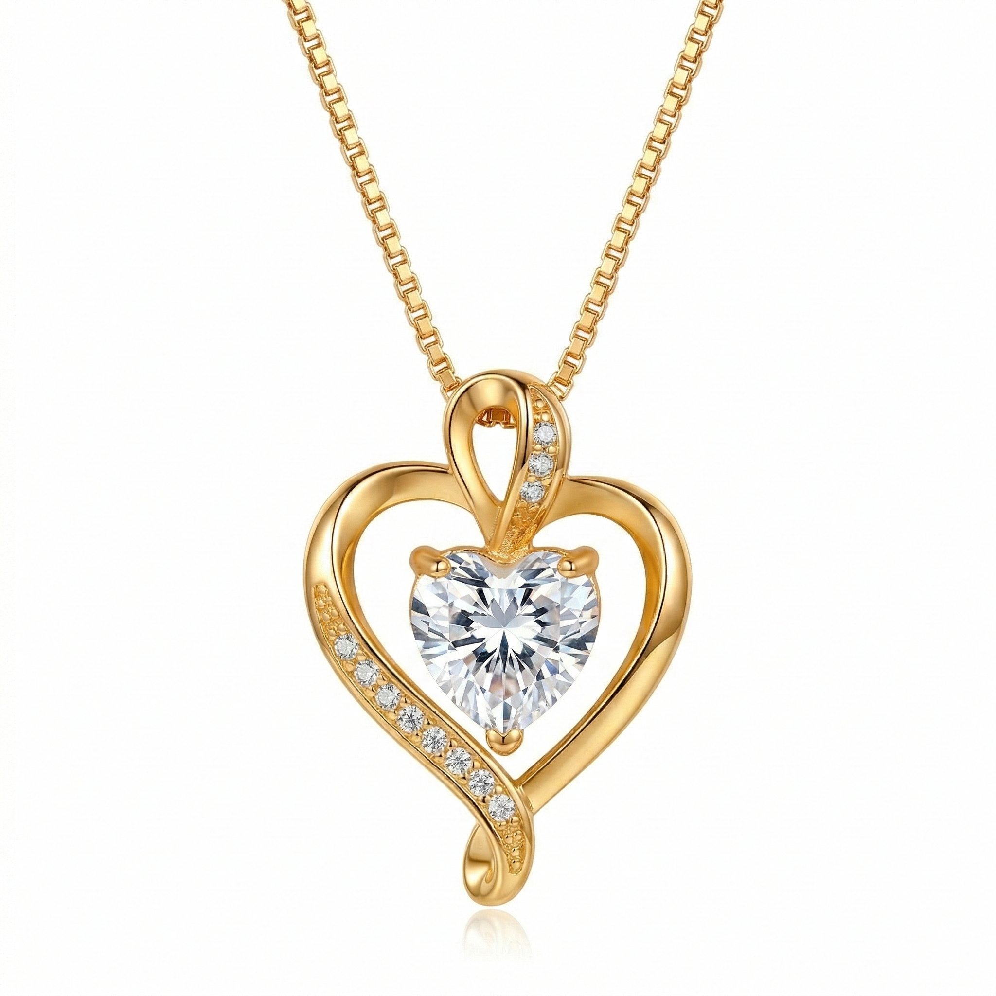 עמיד במים L316 שרשרת הרגש דגם "הרט" משובץ אבני זרקוניה - ציפוי זהב על פלדת אל-חלד