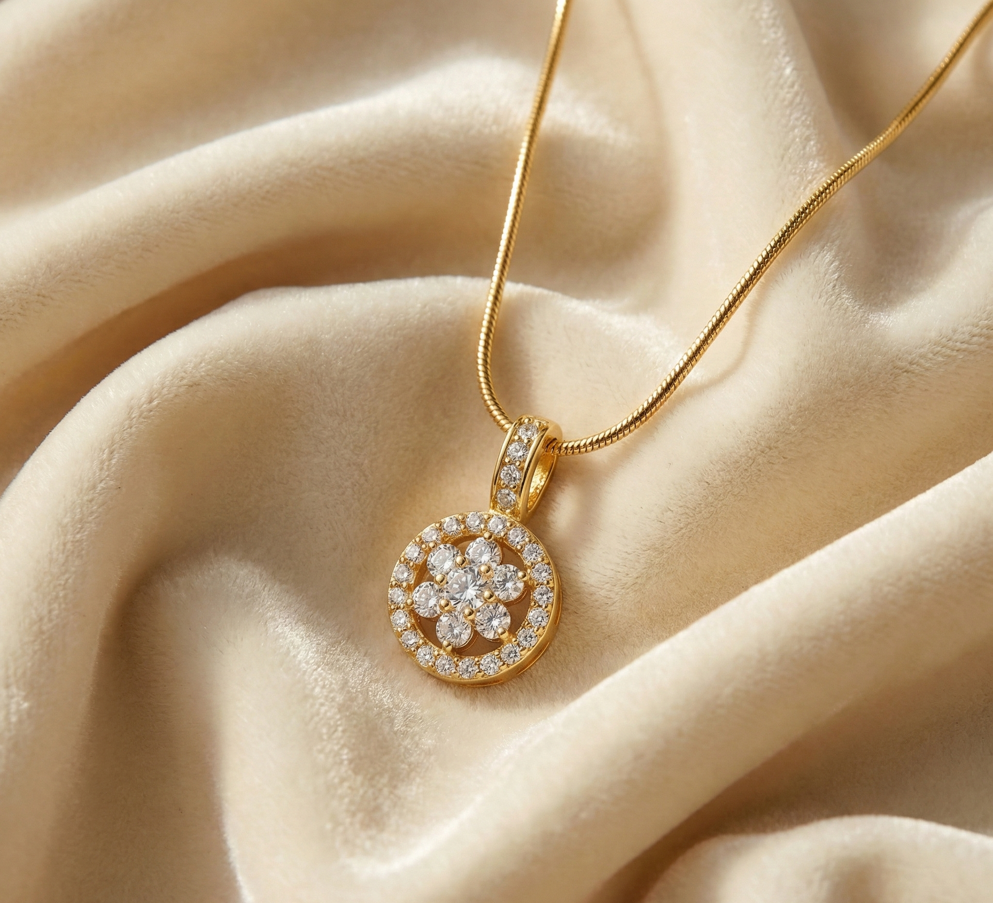 עמיד במים L316 שרשרת דגם "פלור" משובץ אבני זירקוניה - ציפוי זהב על פלדת אל-חלד