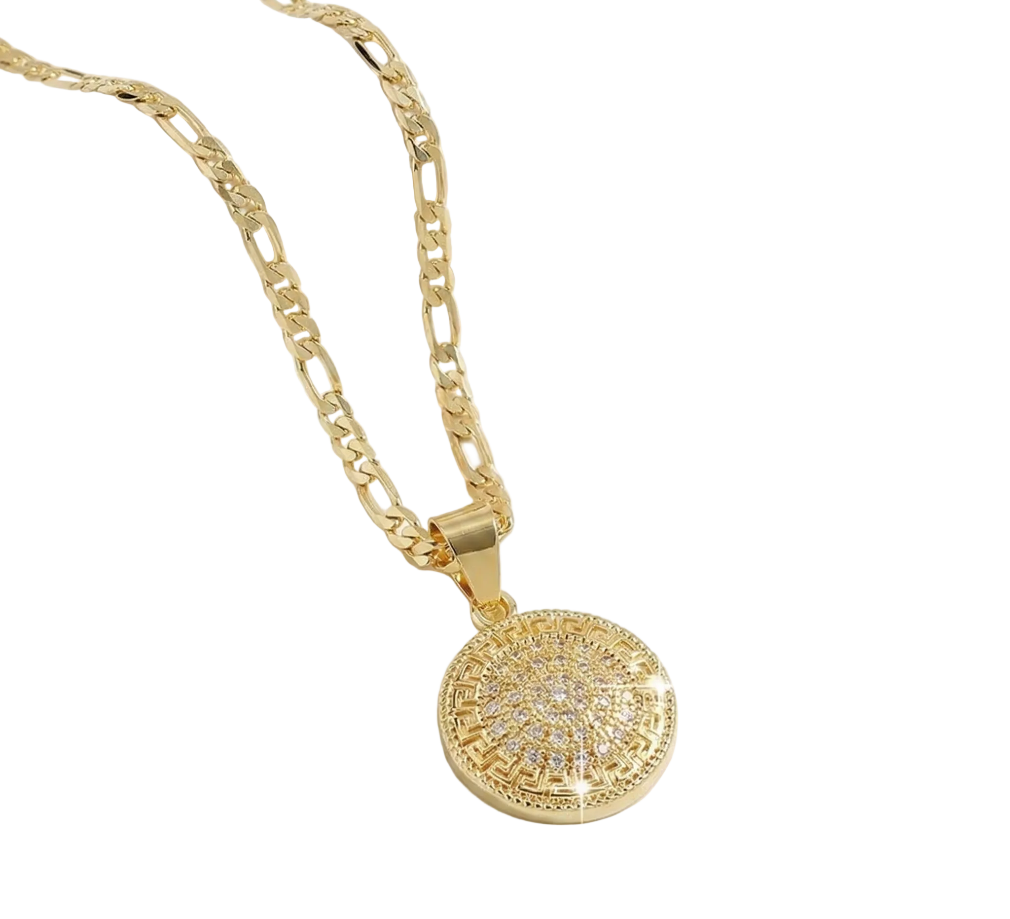 עמיד במים L316 שרשרת דגם "רומיאו" משובץ אבני זרקוניה - ציפוי זהב על פלדת אל-חלד