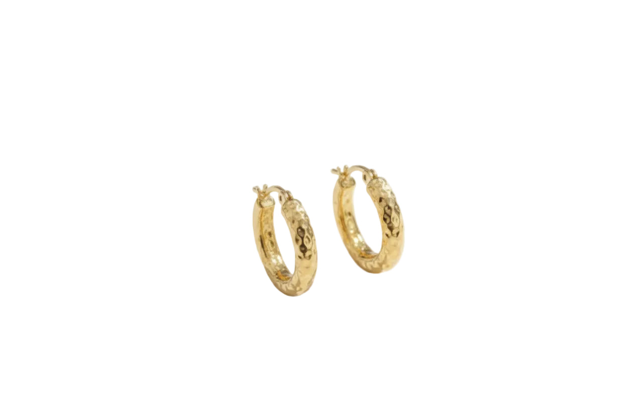 Gold hoop earrings on a white background