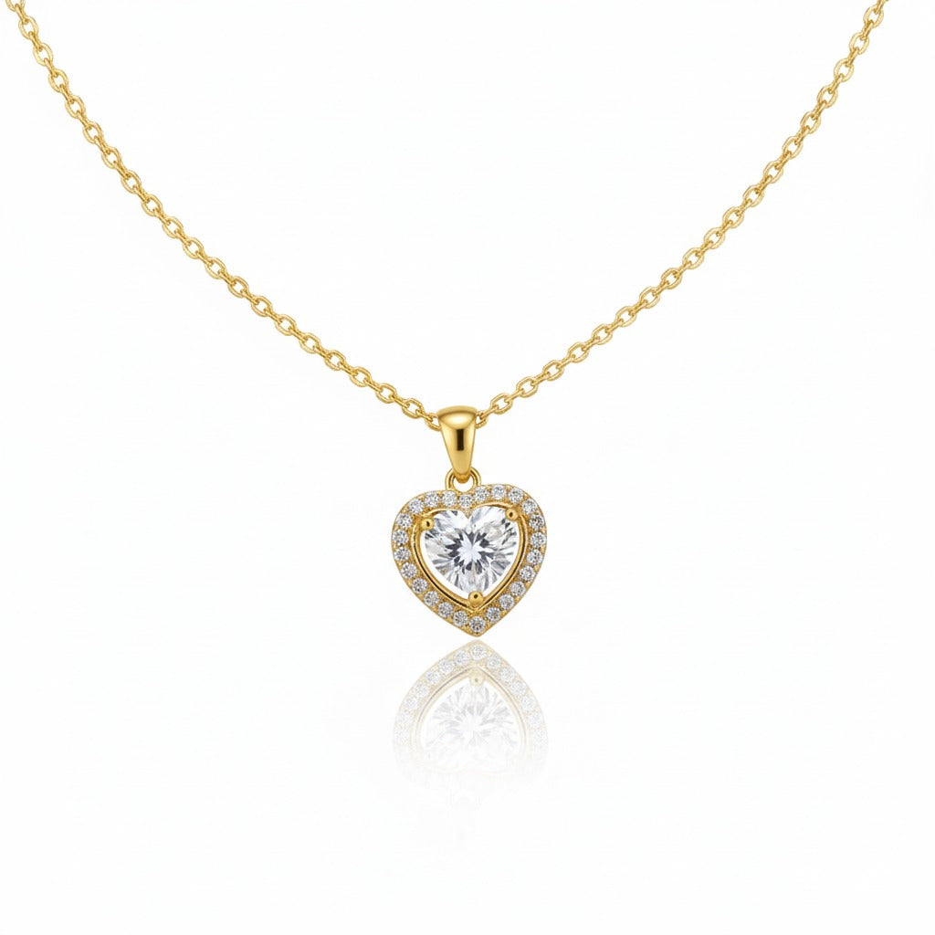 עמיד במים L316 שרשרת דגם "אהרט" משובץ אבני זירקוניה מלא - ציפוי זהב על פלדת אל-חלד